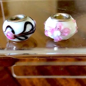 2- blown glass spacer charm bracelet/ necklace beads